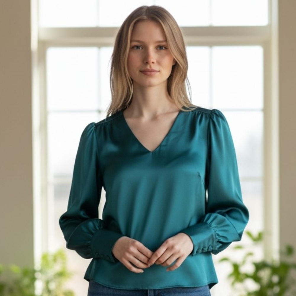 Rachel Zoe Teal Satin Blouse